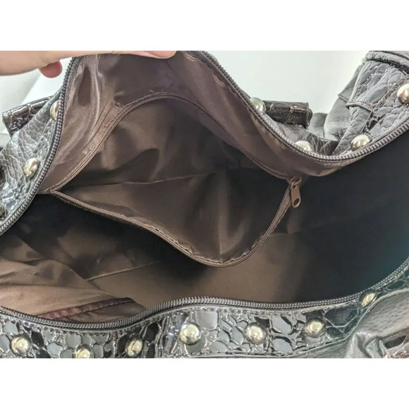 Steven by Steve Madden Leather Riveted Satchel Black Purse Handbag Unused - Picture 5 of 8